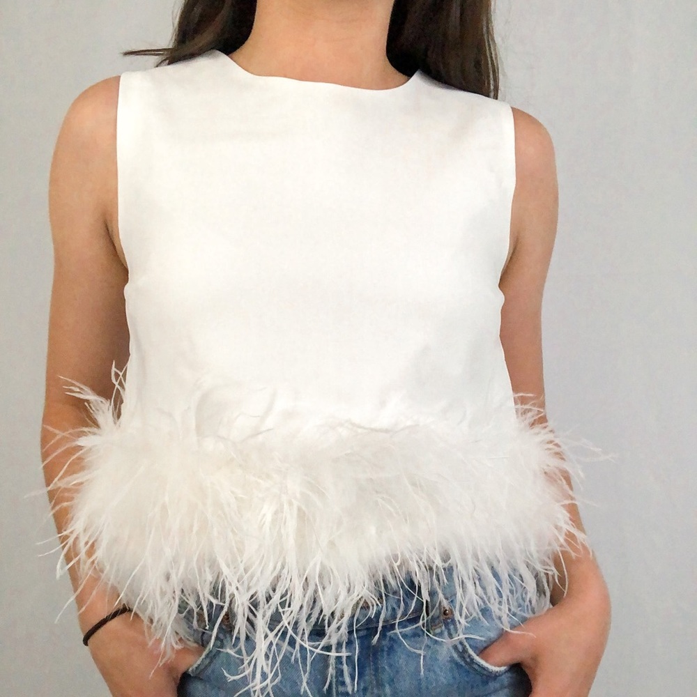 La’Rose White Feather Trim Tank Top